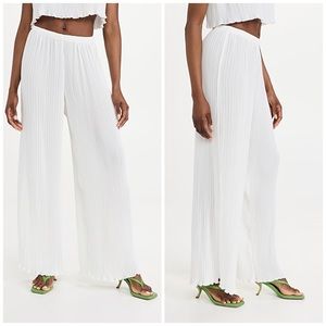 GOOD American New White Plisse Georgette Wide Leg Pleated Pants small / medium